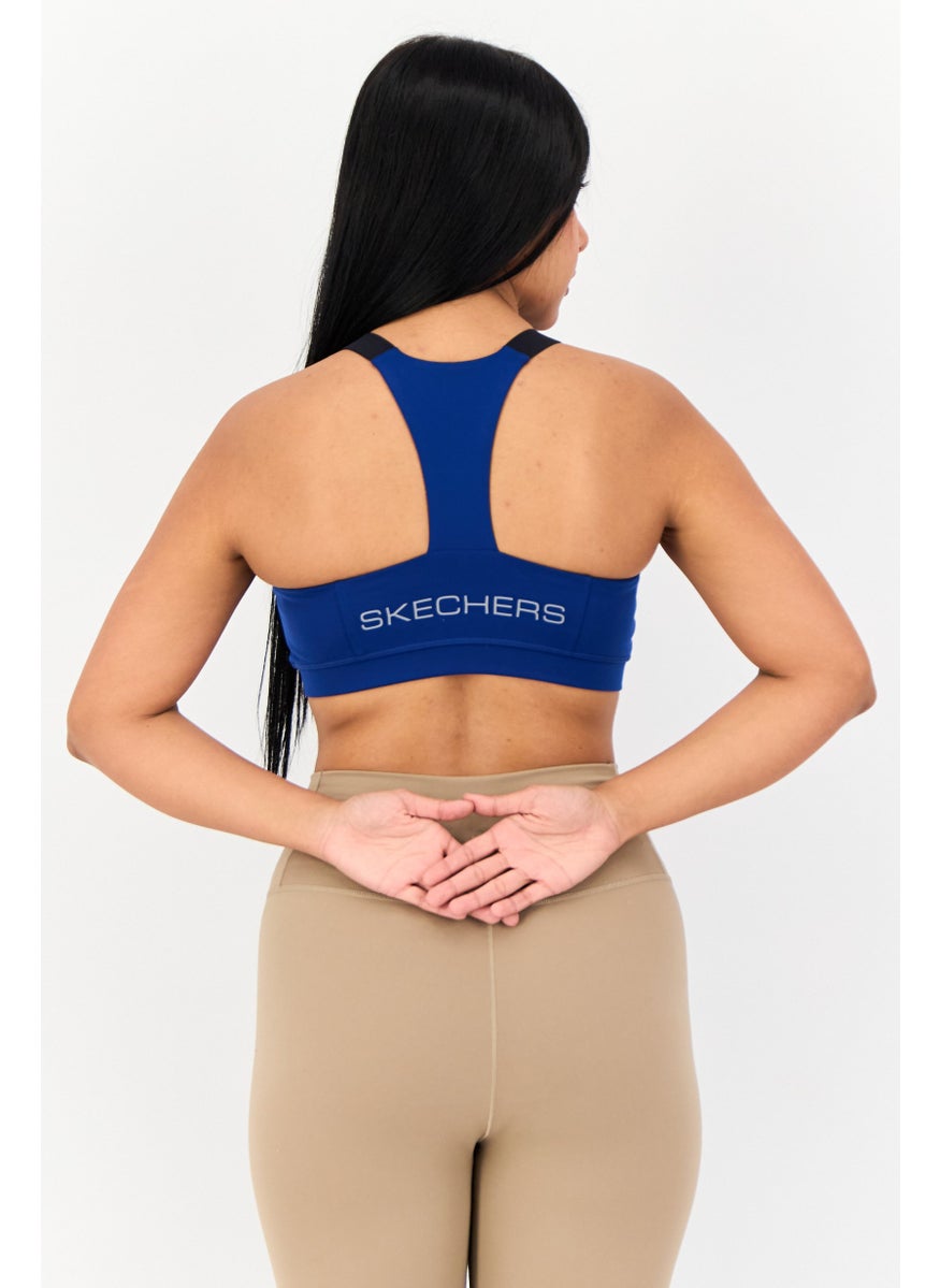 SKECHERS Women Padded Brand Logo Sports Bra, Blue  - Image 4