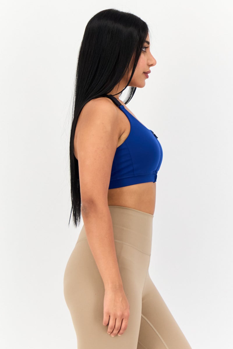 SKECHERS Women Padded Brand Logo Sports Bra, Blue - Image 2