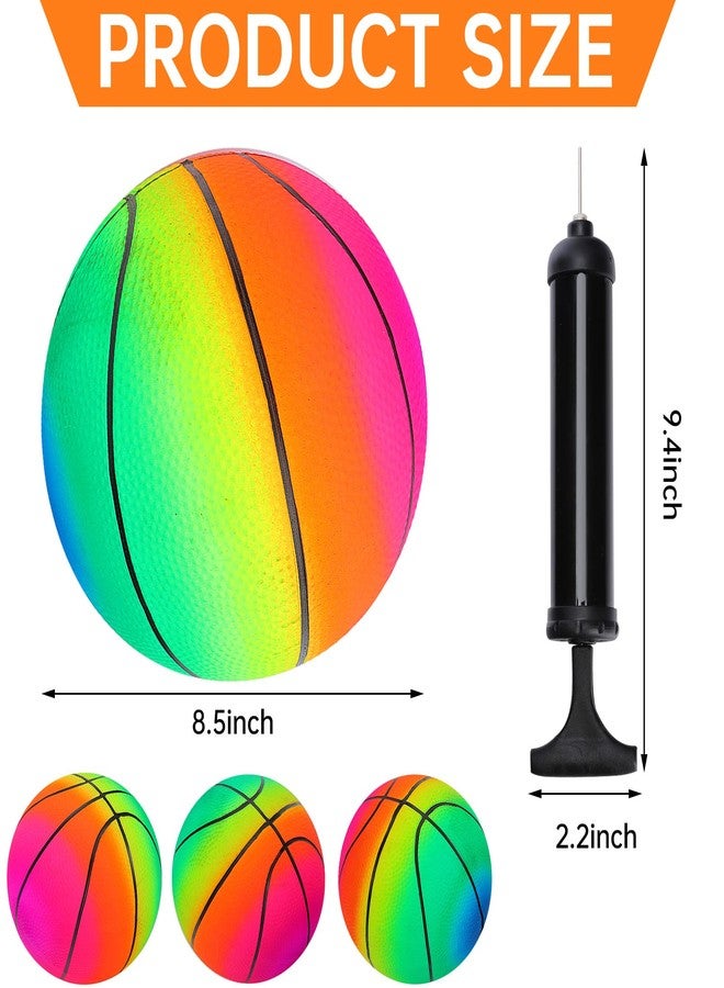Visen 4Pcs Rainbow Playground Balls for Kids&Adults With 1 Hand Pump,8.5Inch Colorful Rubber Bouncy Balls,Inflatable Multi Colors Kick Balls Handball,Durable Indoor&Outdoor Play Toys (Neon Basketball) - Image 2