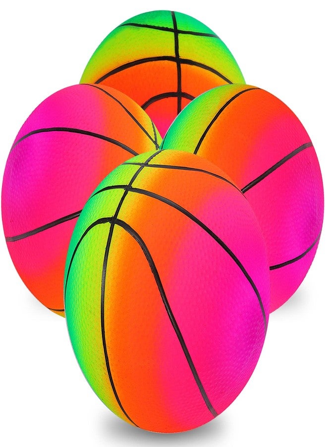 Visen 4Pcs Rainbow Playground Balls for Kids&Adults With 1 Hand Pump,8.5Inch Colorful Rubber Bouncy Balls,Inflatable Multi Colors Kick Balls Handball,Durable Indoor&Outdoor Play Toys (Neon Basketball) - Image 1