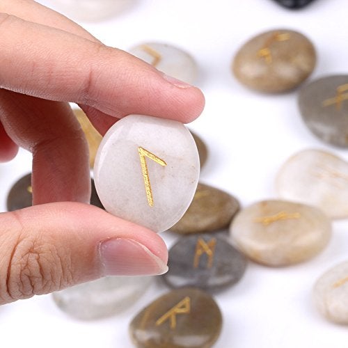 TGS Gems Rune Stones Set with Engraved Elder Futhark Alphabet and Velvet Pouch - Image 4