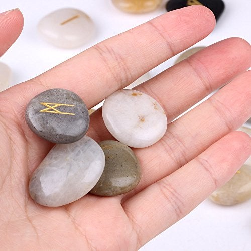 TGS Gems Rune Stones Set with Engraved Elder Futhark Alphabet and Velvet Pouch - Image 5