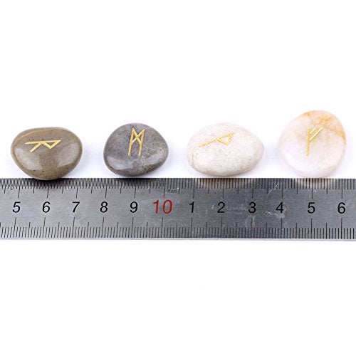 TGS Gems Rune Stones Set with Engraved Elder Futhark Alphabet and Velvet Pouch - Image 3