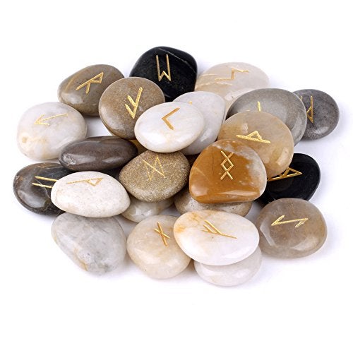 TGS Gems Rune Stones Set with Engraved Elder Futhark Alphabet and Velvet Pouch - Image 2