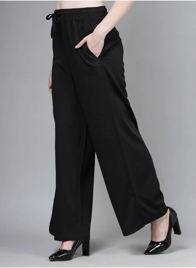 بوز PAUSE Women Black Solid Drawstring Waist Wide Leg Pants