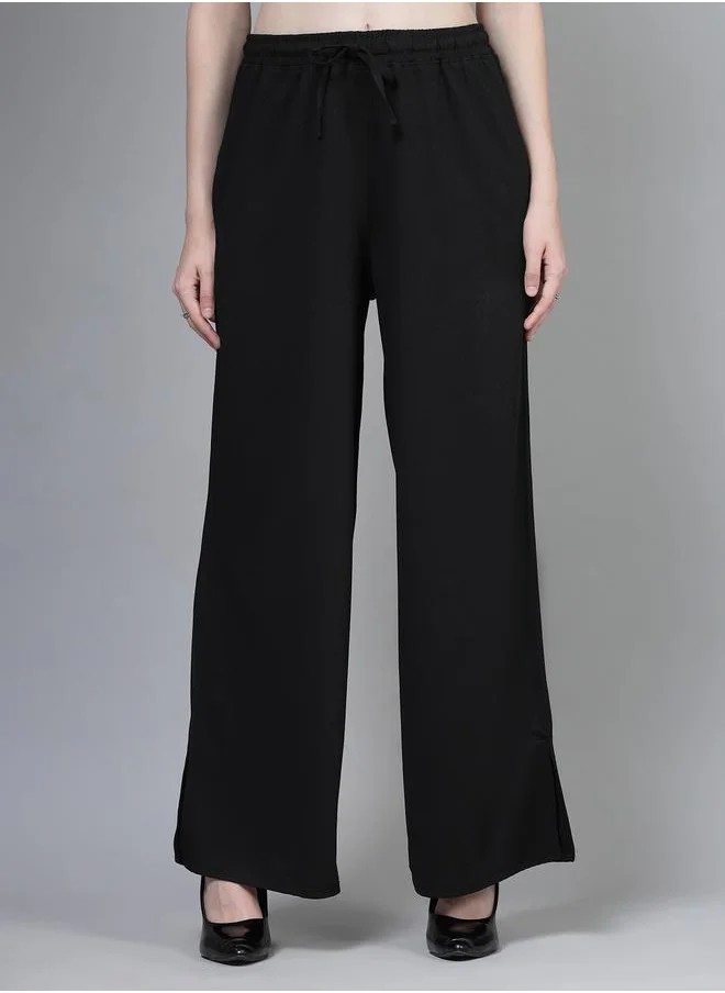 بوز PAUSE Women Black Solid Drawstring Waist Wide Leg Pants