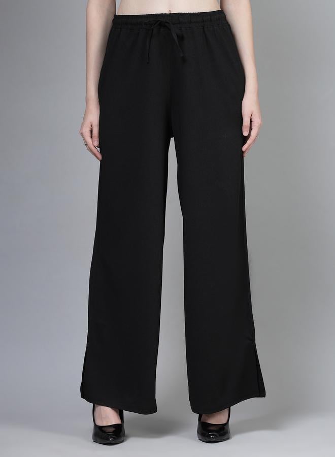 PAUSE PAUSE Women Black Solid Drawstring Waist Wide Leg Pants - Image 1