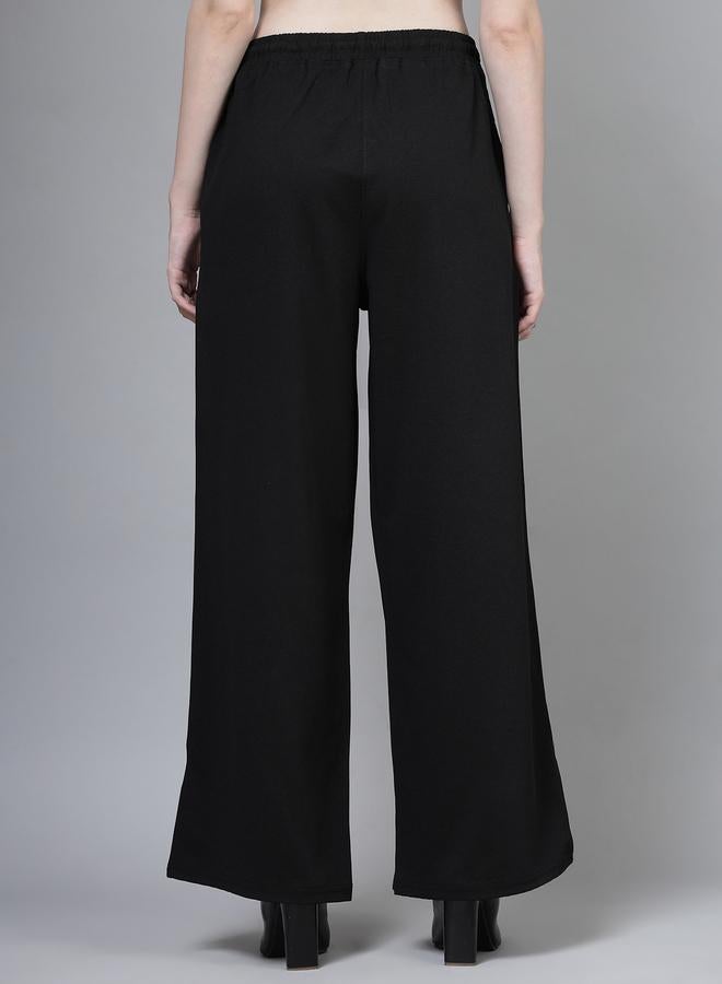 PAUSE PAUSE Women Black Solid Drawstring Waist Wide Leg Pants - Image 4