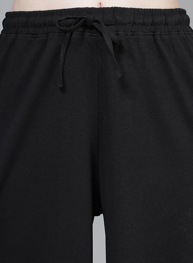 PAUSE PAUSE Women Black Solid Drawstring Waist Wide Leg Pants - Image 5