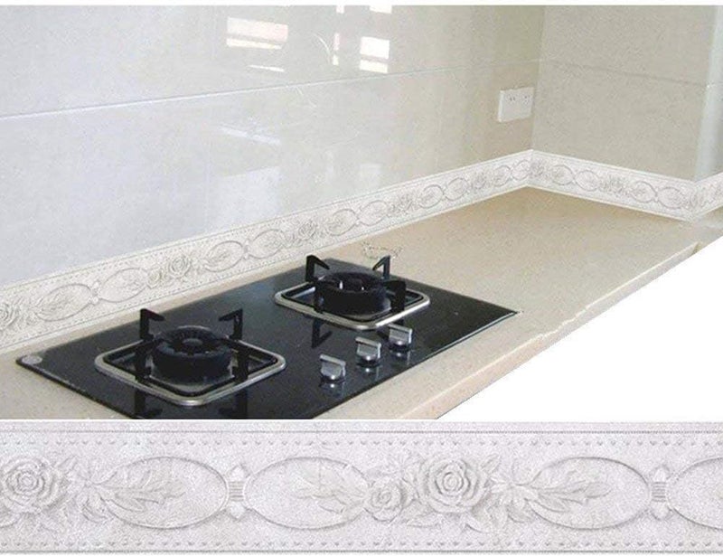 UPREDO 3D Decorative Floral Molding Waterproof Wallpaper Border Peel and Stick for Bathroom Kitchen Counter Top Backsplash Tiles Sticker,4 Inch by 16.4Ft (Cream White) - Image 5