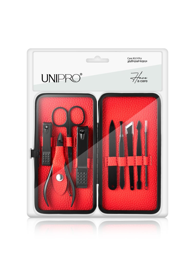 UNIPRO 9-Piece Nail Care Kit – Professional Manicure & Pedicure Set with Black Matte Tools in Red Case - Image 4