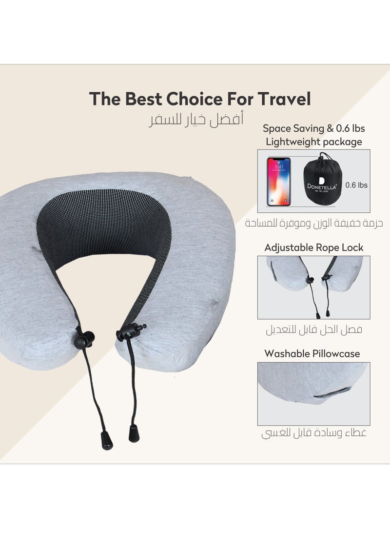 Donetella - Travel Pillow: 1-Piece Memory Foam Neck Pillow, Light Weight, Comfortable Suitable For Airplane Travel and Gifting With Ear Plugs, Eye Mask, And Luxury Mesh Bag Grey - Image 1