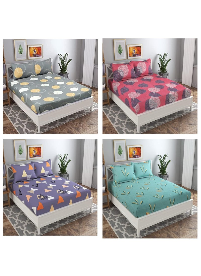 VAS COLLECTIONS - VAS COLLECTIONS 200 GSM Glace Cotton Combo Pack of 4 Double Printed Bedsheet with 8 King Size Pillow CoverSize228X228Pillow Size18X28 inchesMulticolor - Image 1