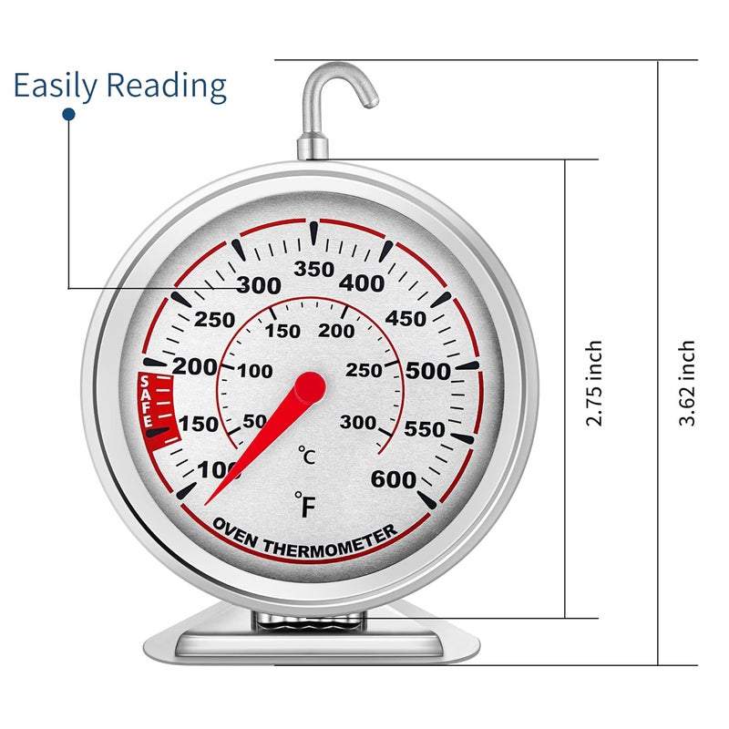 defull Extra Large 3" Oven Thermometer with Easy-Read Dial | Accurate Oven Temperature Reading | Dual Scale 100°F-600°F & -40°C-310°C | for Gas/Electric Ovens, Grill, BBQ, Baking, Meat - Image 5