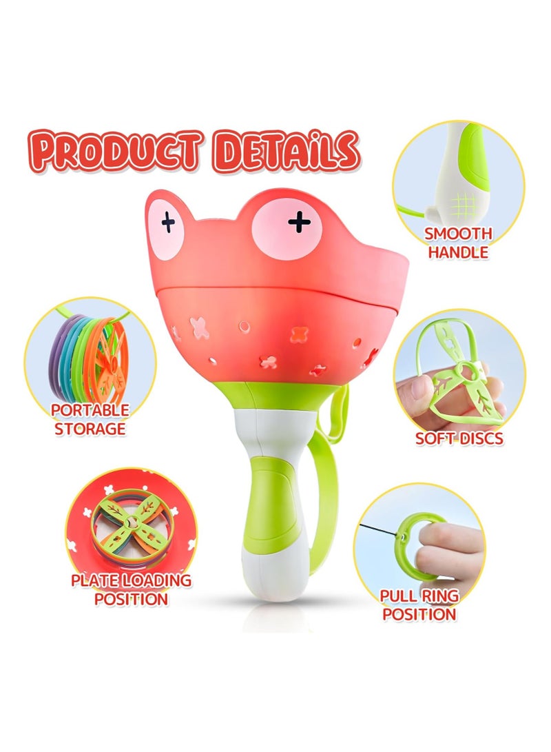 Children's handheld cable throwing frisbee parent-child interactive double ejection outdoor sports toy - Manual capture game - Boys and girls' children's chasing toys - Outdoor fun family game [1 projectile+6 frisbees]  - Image 4