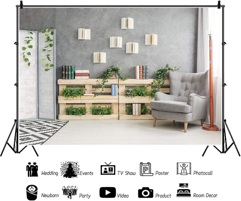 YongFoto يونغ فوتو 7x5 قدم خلفية غرفة المعيشة خلفية المكتب نباتات خضراء أريكة خلفية اجتماع زوم خلفية مؤتمرات الفيديو لزينة المكتب الحديثة لافتة - Image 3