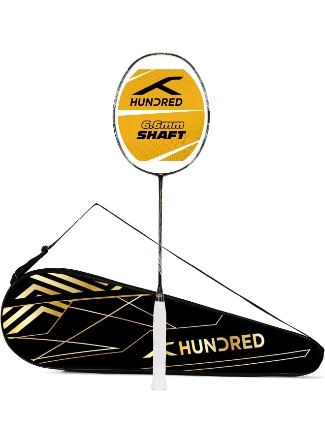 HUNDRED Flutter S Zoom Carbon Fibre Unstrung Badminton Racket With Full Racket Cover For Intermediate Players (78G, Maximum String Tension - 32Lbs)