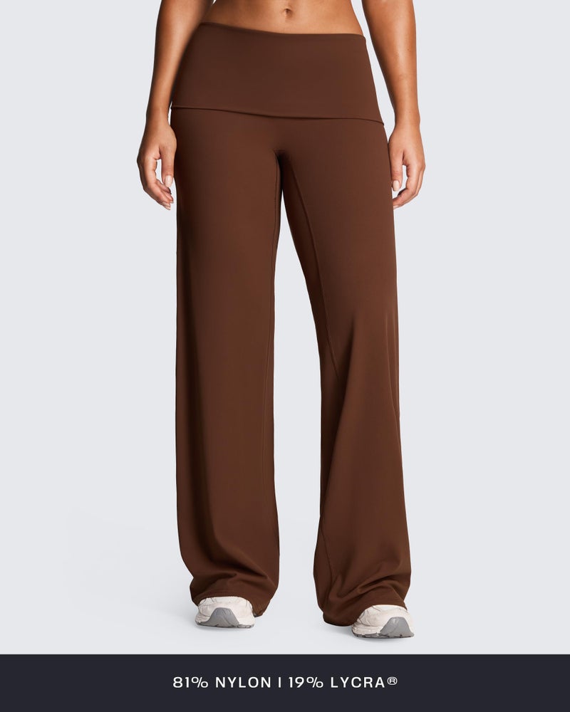 Aoxjox Women's Workout Athlenza Fold Over Waist Straight Leg Bottoms Lumastretchâ„¢ Gym Yoga Pants 31" (Brown, Small) - Image 5