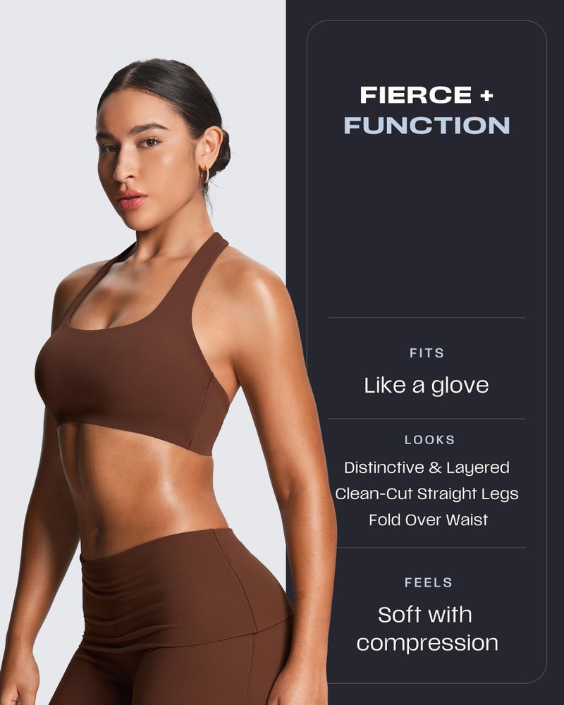 Aoxjox Women's Workout Athlenza Fold Over Waist Straight Leg Bottoms Lumastretchâ„¢ Gym Yoga Pants 31" (Brown, Small) - Image 4