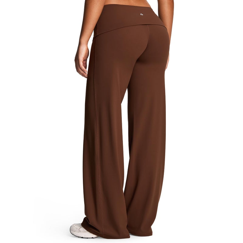 Aoxjox Women's Workout Athlenza Fold Over Waist Straight Leg Bottoms Lumastretchâ„¢ Gym Yoga Pants 31" (Brown, Small) - Image 1