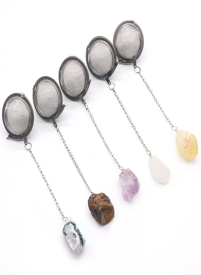 LE SKY 5 Pcs Tea Filter Stainless Steel with Crystal Energy Stone Tea Strainers with Fine Mesh Extend Chain Hook Tea Ball Infuser for Loose Tea Leaves Spices Seasonings - Image 1