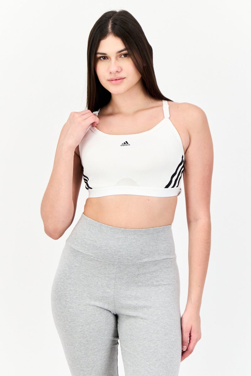 Adidas حمالة صدر رياضية مبطنة بشعار العلامة التجارية للنساء، بيضاء - Image 1