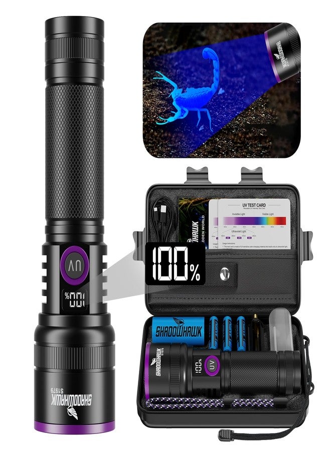 Shadowhawk 365nm UV Flashlight with Filter Lens - 30w Powerful Black Light Flashlight Rechargeable Ultraviolet Blacklight for Pet Urine Detection/Resin Curing/Rocks/Scorpion/Blood Tracking etc., with LCD Display - Image 1