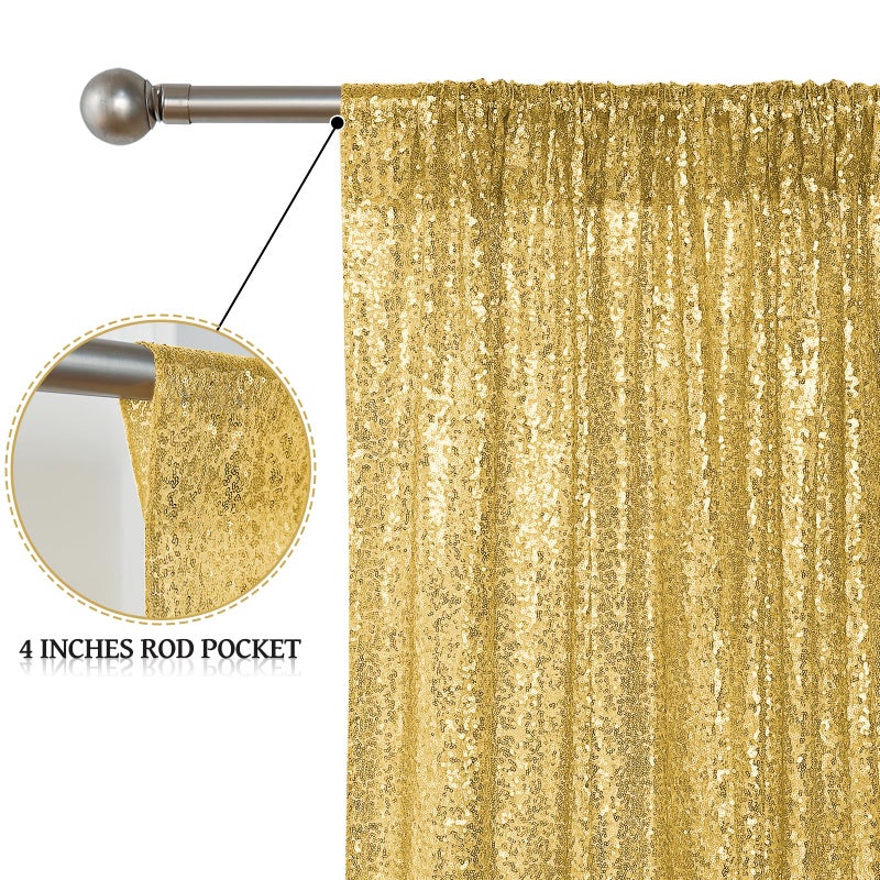 Sugargirl Gold Sequin Backdrop Curtain 2 Panels 2FTx8FT Glitter Gold Background Drapes Sparkle Photography Backdrop for Party Wedding Birthday Wall Decoration - Image 4