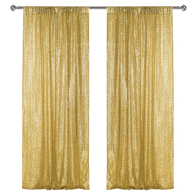 Sugargirl Gold Sequin Backdrop Curtain 2 Panels 2FTx8FT Glitter Gold Background Drapes Sparkle Photography Backdrop for Party Wedding Birthday Wall Decoration - Image 1