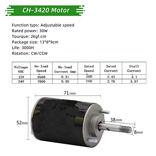 CHANCS 30W Permanent Magnet DC Motor CH-3420 24V 7000RPM CW/CCW Reversible Electric Gear Motor High Speed Low Noise for DIY Generator DC Adjustable-Speed Motor - Image 5