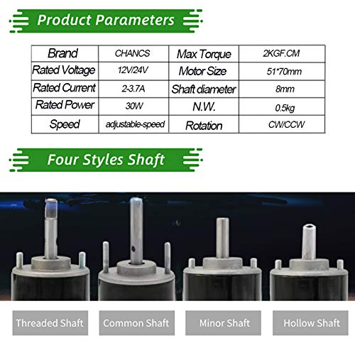 CHANCS 30W Permanent Magnet DC Motor CH-3420 24V 7000RPM CW/CCW Reversible Electric Gear Motor High Speed Low Noise for DIY Generator DC Adjustable-Speed Motor - Image 4