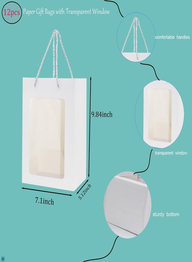 FUGOCOOG 12 Pcs Gift Kraft Paper Bags with Transparent Clear Window 9.8"x7"x5" Party Favor Bags with Handles for Shopping Business Christmas Birthdays Festivals Party Weddings Baby Shower (White) - Image 2