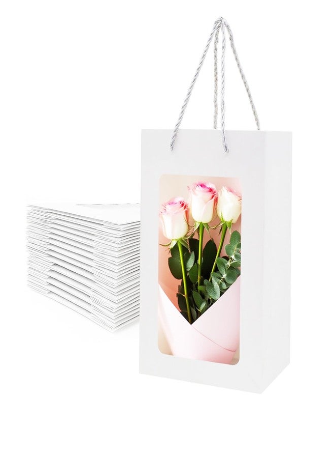 FUGOCOOG 12 Pcs Gift Kraft Paper Bags with Transparent Clear Window 9.8"x7"x5" Party Favor Bags with Handles for Shopping Business Christmas Birthdays Festivals Party Weddings Baby Shower (White) - Image 1