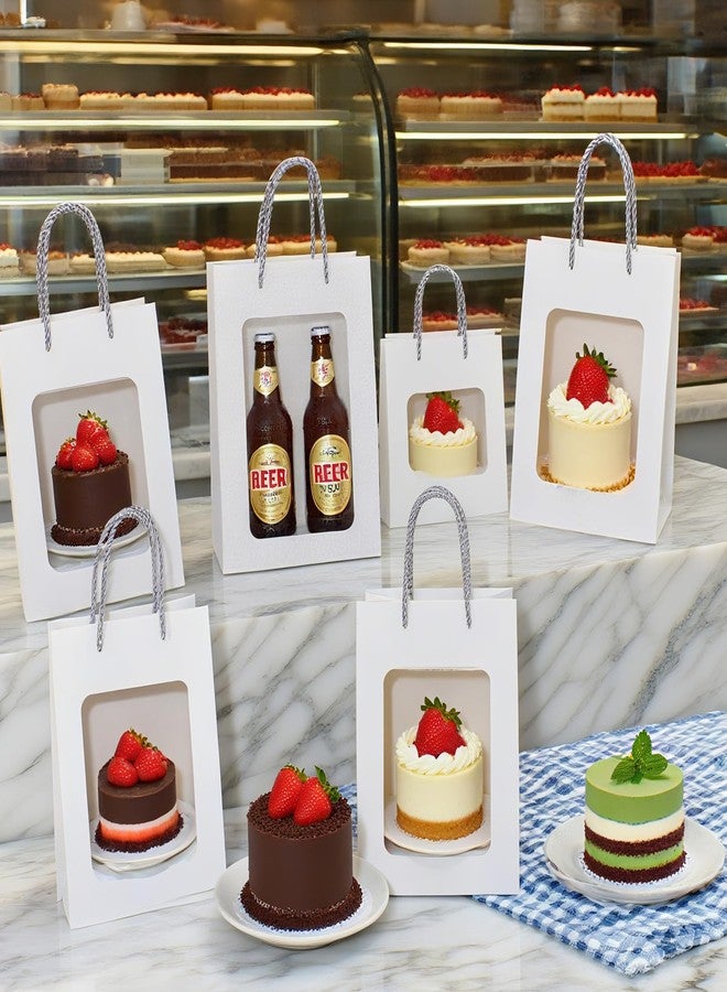 FUGOCOOG 12 Pcs Gift Kraft Paper Bags with Transparent Clear Window 9.8"x7"x5" Party Favor Bags with Handles for Shopping Business Christmas Birthdays Festivals Party Weddings Baby Shower (White) - Image 5