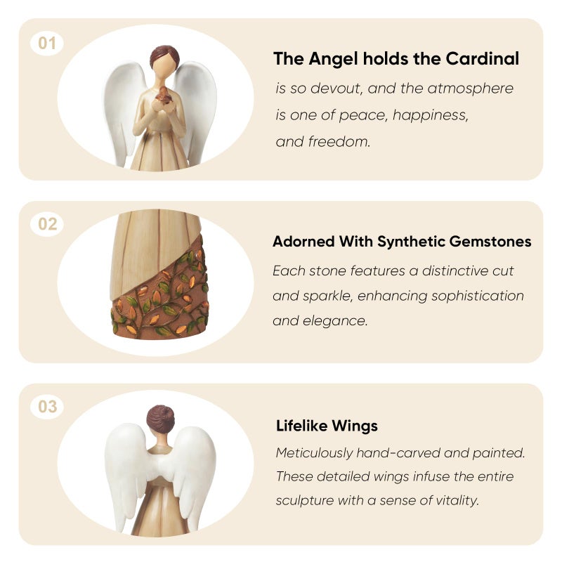 Homemory Angel Cardinal Bird Statue Decor Memory Healing Gift Figurines Collectible Guardian for Home Office Wedding Living Room Centerpiece Decoration Women Mom Grandma Friends (Bird) - Image 3