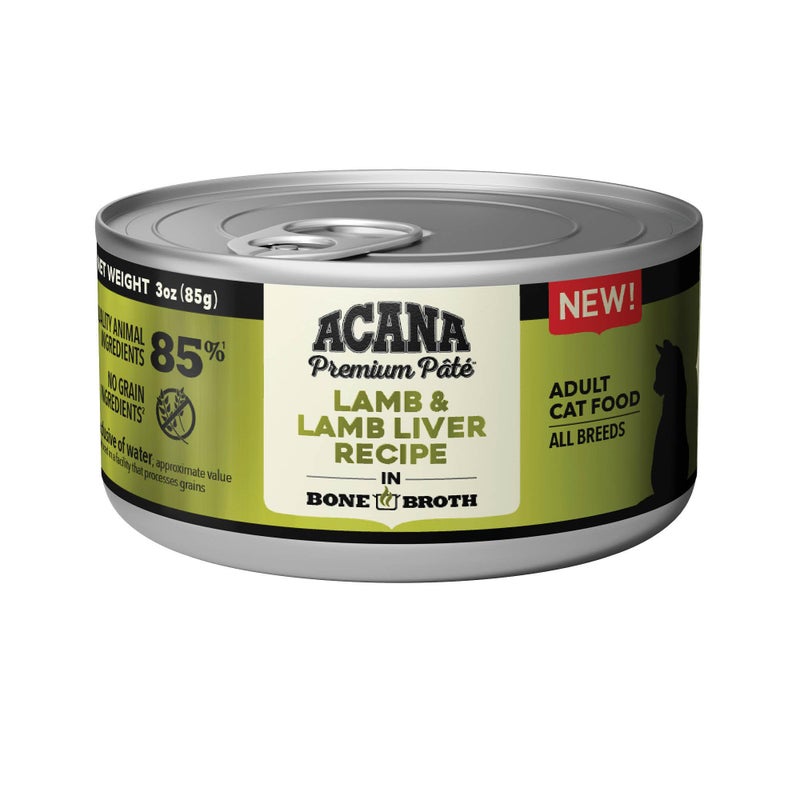 ACANA Premium Pate Wet Cat Food in Bone Broth Lamb + Lamb Liver Recipe 3oz Cans (24 count) - Image 2