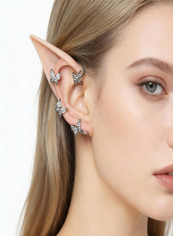 HZMAN Butterfly Ear Cuff Earring for Women Stainless Steel Cubic Zirconia Butterfly No Piercing Ear Wrap Clip On Earrings Jewelry Gift （Left) - Image 2