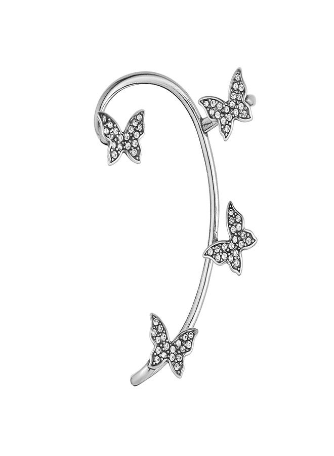 HZMAN Butterfly Ear Cuff Earring for Women Stainless Steel Cubic Zirconia Butterfly No Piercing Ear Wrap Clip On Earrings Jewelry Gift （Left) - Image 1