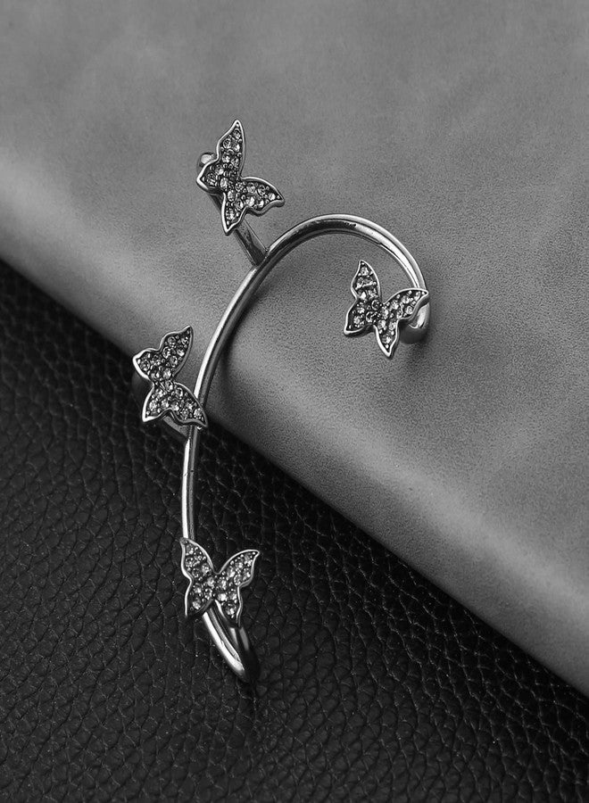 HZMAN Butterfly Ear Cuff Earring for Women Stainless Steel Cubic Zirconia Butterfly No Piercing Ear Wrap Clip On Earrings Jewelry Gift （Left) - Image 4