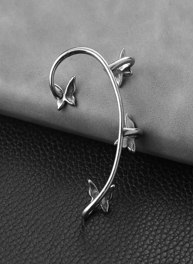 HZMAN Butterfly Ear Cuff Earring for Women Stainless Steel Cubic Zirconia Butterfly No Piercing Ear Wrap Clip On Earrings Jewelry Gift （Left) - Image 5