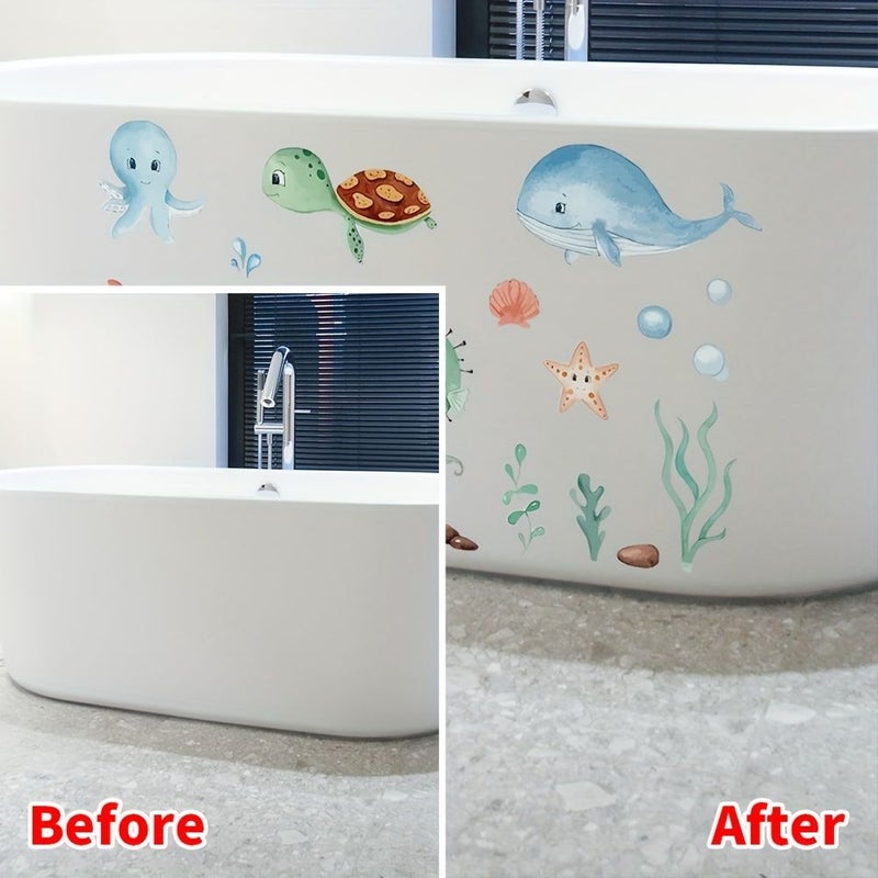 Self Adhesive Marine Animal Wall Decals Shiny Fish Sea Creatures for Rooms Bathroom Aquarium Decor HLSJ3090-2 - Image 2