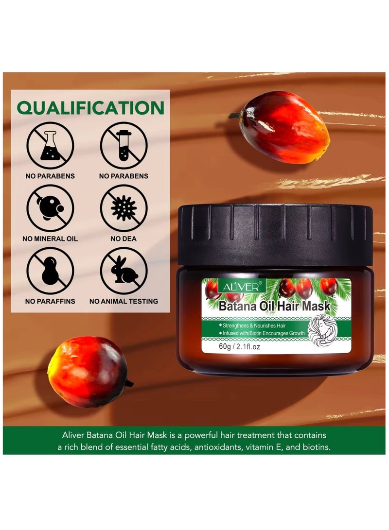 ALIVER قناع الشعر بزيت باتانا 60 جرام للإصلاح العميق، زيت باتانا يقوي ويغذي قناع الشعر المعالج العميق بالبيوتين وزيت الشعر لإصلاح الشعر الجاف التالف والمجعد لجميع أنواع الشعر - Image 4