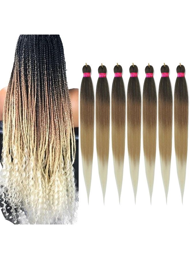 FAYETA 36'' Ombre Pre Stretched Braiding Hair Yaki Texture Crochet Braid Hair Extensions 4 Tones Kanekalon Braiding Hair Pre Stretched (7packs,1b/30/27/613) - Image 1