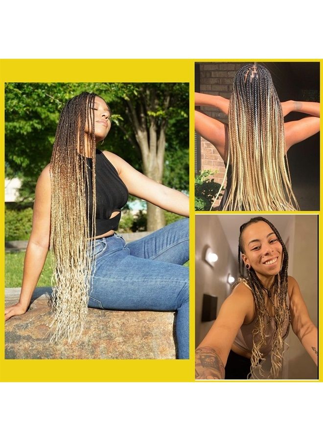 FAYETA 36'' Ombre Pre Stretched Braiding Hair Yaki Texture Crochet Braid Hair Extensions 4 Tones Kanekalon Braiding Hair Pre Stretched (7packs,1b/30/27/613) - Image 3