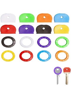 erorex Key Caps Covers Tags Set 64 Pack Key Caps Covers Round Key Caps Set 2 Styles Plastic Key Identifier Coding Rings For Small Regular Round Flat House Keys Random Colors  - Image 1