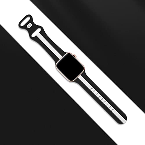 Seizehe Designer Sport Band Compatible with Apple Watch iWatch Bands 38mm 40mm 41mm 42mm 44mm 45mm 49mm Men Women, Soft Silicone Strap Wristbands for Apple Watch Series 11/10/9/8/7/6/5/4/3/2/1/se/Ultra (Black White, 38/40/41/42mm(Series 11 10)) - Image 3
