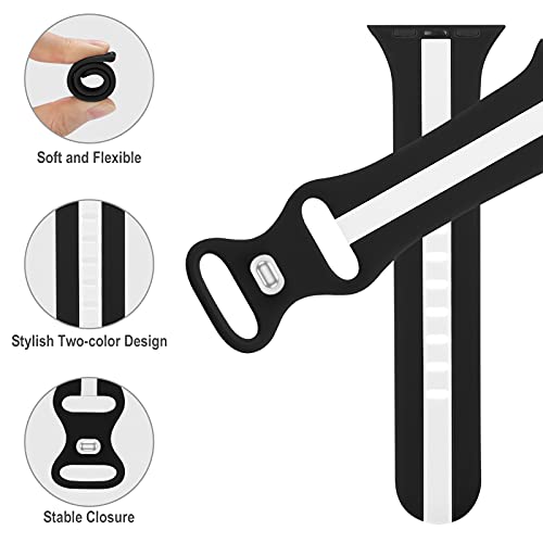 Seizehe Designer Sport Band Compatible with Apple Watch iWatch Bands 38mm 40mm 41mm 42mm 44mm 45mm 49mm Men Women, Soft Silicone Strap Wristbands for Apple Watch Series 11/10/9/8/7/6/5/4/3/2/1/se/Ultra (Black White, 38/40/41/42mm(Series 11 10)) - Image 2