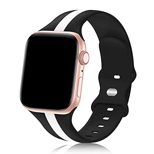 Seizehe Designer Sport Band Compatible with Apple Watch iWatch Bands 38mm 40mm 41mm 42mm 44mm 45mm 49mm Men Women, Soft Silicone Strap Wristbands for Apple Watch Series 11/10/9/8/7/6/5/4/3/2/1/se/Ultra (Black White, 38/40/41/42mm(Series 11 10)) - Image 1