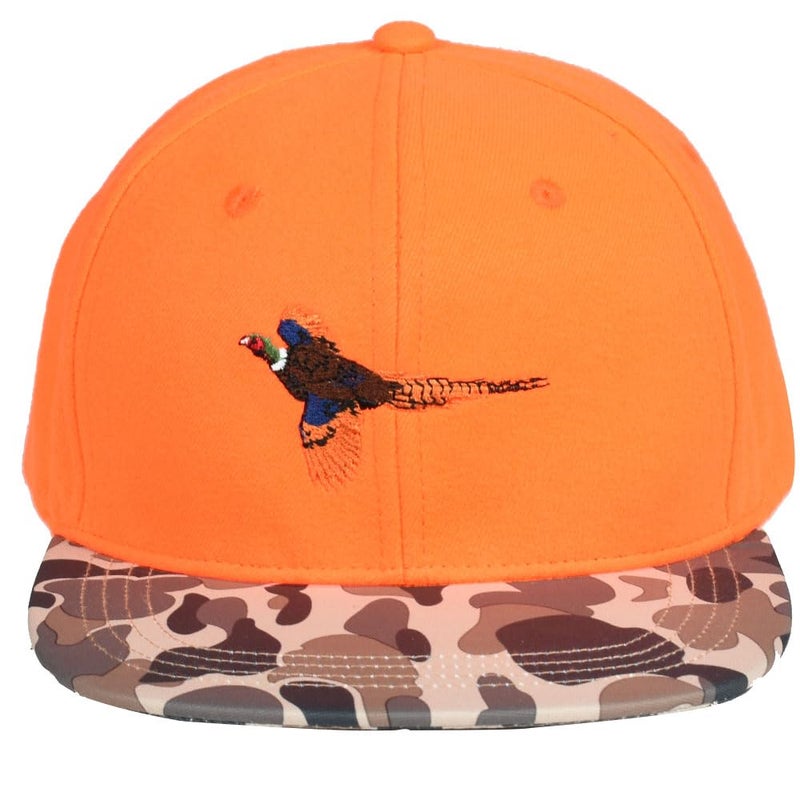 EDTREK Performance Outdoorsman Snapback Truck Hat with Flat Brim - Unique Animal Embroidery (Orange - Pheasant) - Image 1