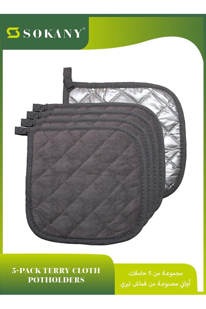 sokany 5 Pieces Pot Holders for Kitchen, Cotton Potholers with Great Heat Resistance, Hot Pads, Trivets for Cooking and Baking Grey - Image 1